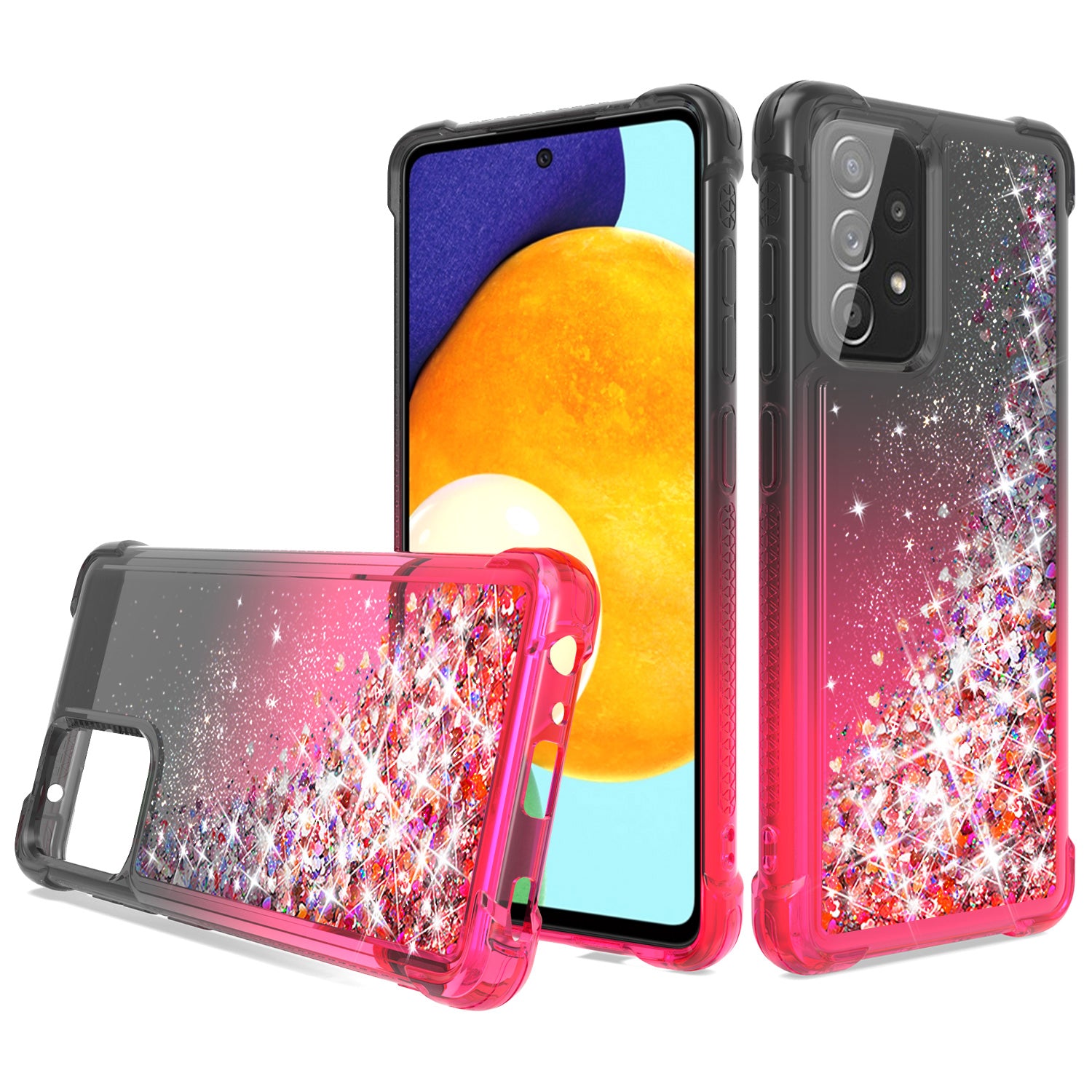 Shiny Flowing Glitter Liquid Bumper Case For Galaxy A52 5G In Black